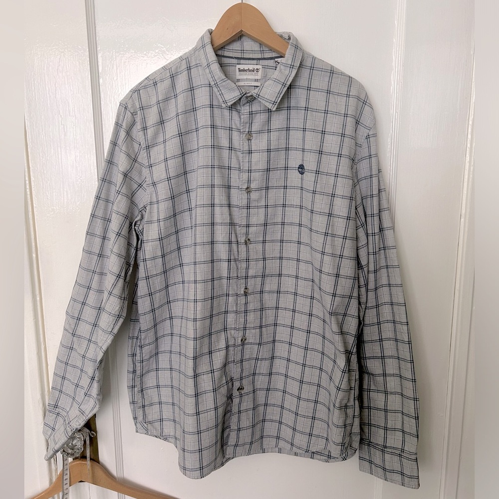 Timberland Gray & Blue Plaid Button Front Slim Fit XL Brushed Cotton Shirt